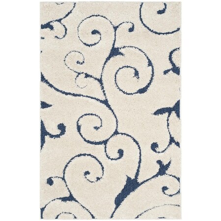 Safavieh 3 ft. 3 in. x 5 ft. 3 in. Shag Power Loomed Small Rectangular Area Rug; Cream & Blue SG455-1165-3
